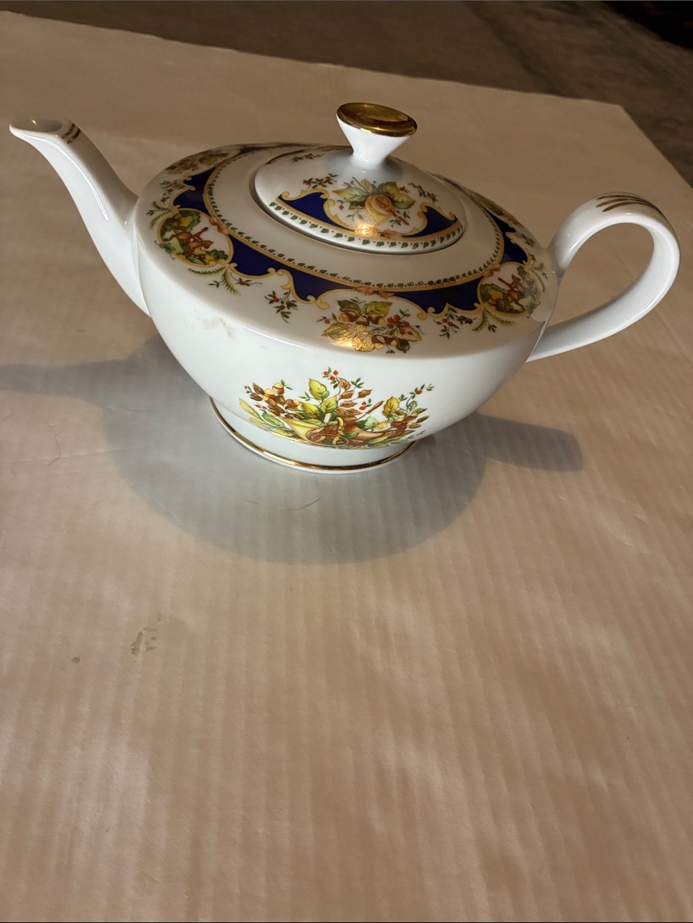 Gheraridini T Limoges  White Porcelain Teapot with Gold Trimmings Scenic Motifs